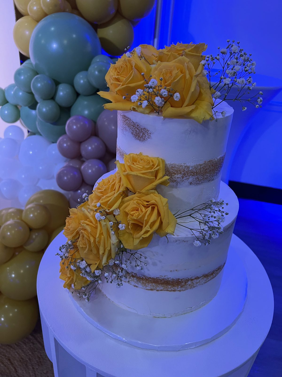 Yellow rose naked cake for She Found Her Honey bridal shower at Regency Party Hall
