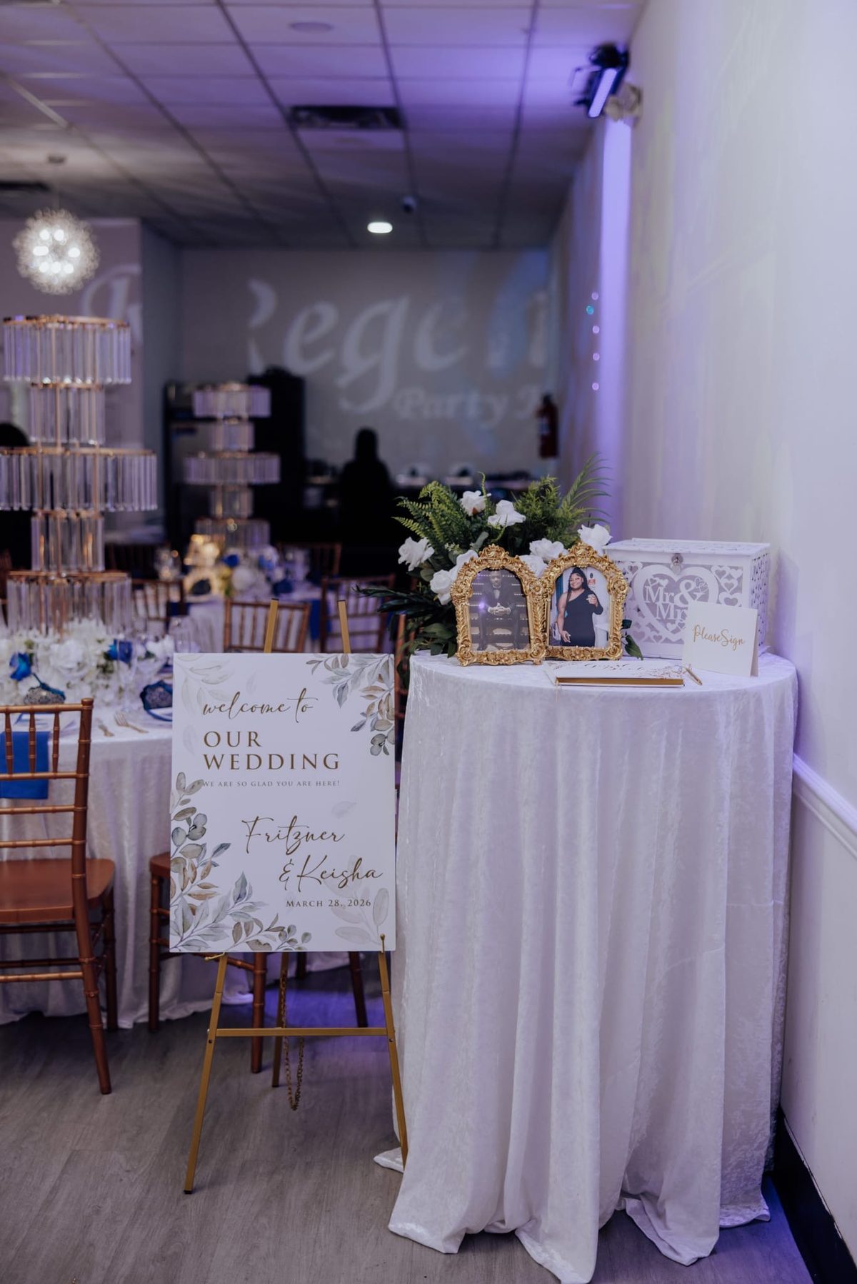 Navy and gold wedding reception at Regency Party Hall, Springfield Blvd - Queens Village